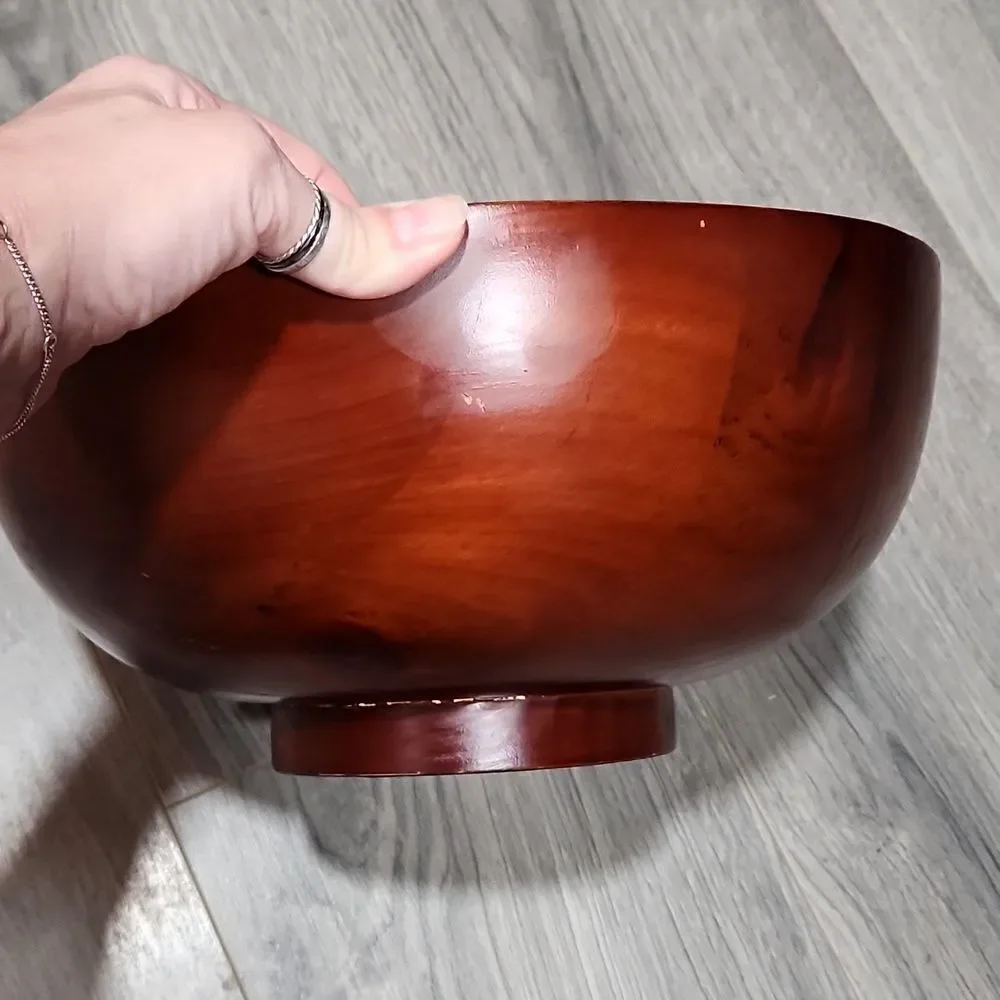 VINTAGE Cherry Wooden LG Pedestal Bowl